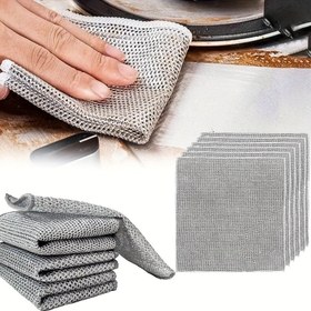 Resim Dayanıklı Metal Tel Bulaşık Bezi - Çizmez, Sürtmeyen Temizlik Pedi, Tencere, Tepsi, Tezgah ve Lavabo için Yığılabilir Temizlik Bezi - Islak/Kuru Kullanım Mutfak & Banyo Temizleyici - Sağlam Yapılı Çok Amaçlı File Dokulu Temizlik Pedi, Ev Aşçıları İçin, Günlük Kullanıma Uygun 