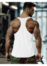 Resim Gym Tank Top Fitness Sporcu Atleti Gym87 Beyaz 
