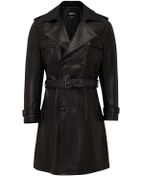 Resim Bellingham Erkek Siyah Oversize Deri Trençkot - Siyah / 3XL 