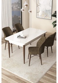 Resim Canisa Concept Arp Serisi 70x110 Sabit Mutfak Masası Takımı Beyaz Ceviz Masa 4 Kahverengi Sandalye Masa Beyaz/ Sandalyeler Kahverengi 