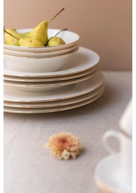 Resim Soley Ceyda Altın Kenarlı 24 Parça 6 Kişilik Porselen Yemek Takımı Ekru 