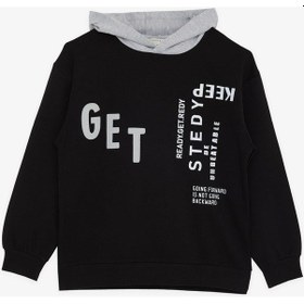 Resim Breeze Girls & Boys Erkek Çocuk Sweatshirt Kapüşonlu Yazı Baskılı 8-14 Yaş, Siyah-siyah Siyah 