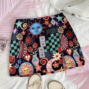 Resim Kadın Tropikal Baskılı Saten Etek, Yaz Tatili Stili, Renkli Yan Bölme, Vücuda Oturan Uygunluk, Güneş Korumalı Unsurlar, Polyester %95 Spandex %5, Örgü Kumaş, 207 g/m² - Tüm Mevsim Giyim 