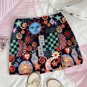 Resim Kadın Tropikal Baskılı Saten Etek, Yaz Tatili Stili, Renkli Yan Bölme, Vücuda Oturan Uygunluk, Güneş Korumalı Unsurlar, Polyester %95 Spandex %5, Örgü Kumaş, 207 g/m² - Tüm Mevsim Giyim 