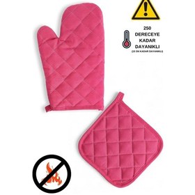 Resim Yanmaz Fırın Eldiveni Ve Fırın Tutacağı 1 Eldiven 1 Tutacak Fuşya 