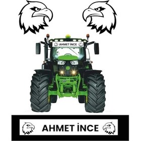 Resim Traktör Özel Isim Kartal Güneşlik Yazısı Cam Sticker Yapış 