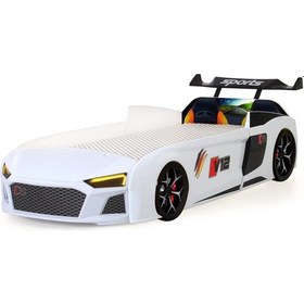 Resim Beyaz Arabalı Yatak V12 Audi Işıklı Full Plastik 