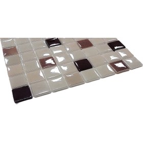 Resim MozaiKristaL Mutfak Tezgah Arası, Banyo, Sauna, Spa, ve Yaşam Alanlarının Tüm Yüzeyleri İçin. P.krem-Kahve-P.kahve Mix. 31.5X31.5 Cm. Fileli Cam Mozaik. ( 10 File Karo = 1 M2 Fiyatıdır ) 