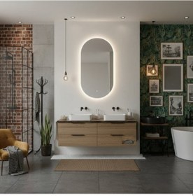 Resim 30x53 Cm Modern Oval Led Banyo Aynası Dokunmatik, Dim Edilebilir, 3000k Günışığı Sarı 