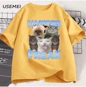 Resim Usemeı Freak Komik Kedi T-shirt Unisex Pamuk Rahat Yuvarlak Boyun Streetwearyellowerkek Yellow 
