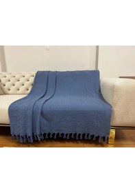 Resim Mavi Koltuk Örtüsü Balık Sırtı Desen 180 210 Mavi 