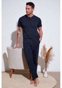 Resim Buratti Pamuklu Beli Lastikli Regular Fit Kısa Kollu Erkek Pijama Takımı 6572009 Lacivert 