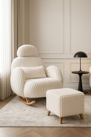 Resim ÜNKAY Premium Çizgili Sabit Başlıklı Sallanır Berjer & Emzirme Koltuğu ve Puf 