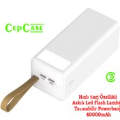 Resim szr store Beyaz B-40 Hızlı Şarj Özellikli Askılı Led Flash Lambalı Taşınabilir Powerbank 40000mAh Zore 