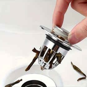 Resim 1 adet Pop-Up Banyo Lavabo Tıpası ve Taşma - Tıkanmayı Önleyici Süzgeç, Saç Yakalayıcı Sepet Yok, 2.69-4.57cm Lavabo Drenajlarına Uyar, Temizlemesi ve Bakımı Kolay 