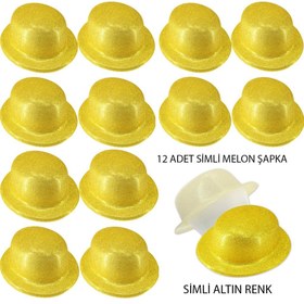 Resim Nessiworld Altın Renk Simli Melon Yuvarlak Parti Şapkası 12 Adet 