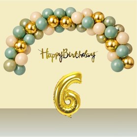 Resim 6 Yaş Retro Gold Kromgold Küfyeşili Kumbeji Balon Happy Birthday Banner Gold Rakam Doğum Günü Süsü Çok Renkli 