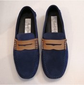 Resim Butik Tülin Uniseks Hakiki Deri Süet Lacivert Bantlı El Dikişli Çok Yumuşak Esnek Geçme Kauçuk Tabanlı Loafer 