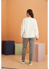 Resim Pjs Xoxo Kadın Baskılı Uzun Kollu Sweatshirt Çizgili Eşofman Takım Ekru 