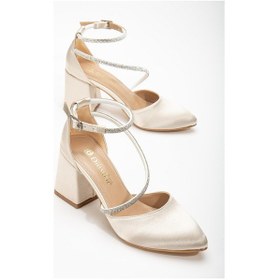 Resim Büyük Numara Baret Taşlı Karnı Yarık Saten Ten Kadın Topuklu Abiye Ayakkabı-2796-ten Ten Rengi 