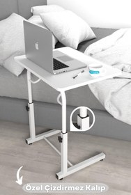 Resim Depolife Eğim Yükseklik Ayarlı Laptop Sehpası Kahvaltı Ders Çalışma Bilgisayar Ofis Yemek Masası Metal Ayak 