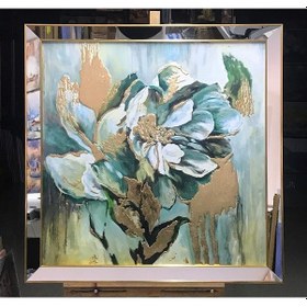 Resim Varak Işlemeli Ayna Çerçeveli Yeşil Çiçekli Kanvas Tablo 