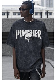 Resim The Punisher Dizi Baskılı Unisex Oversize Vintage Yıkamalı Tişört Siyah 