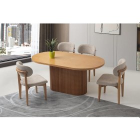 Resim Orkide Oval Yemek Masası Takımı Nergis Sandalye Natural 90x160 Cm 1 Masa 4 Sandalye 