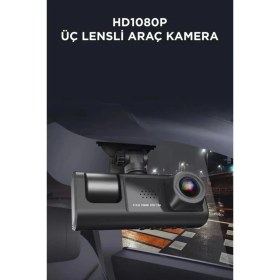 Resim S'82 Ta-01 Siyah 1080P Araç Içi 3 Kameralı LCD Ekranlı Gece Görüşlü , G-Sensör , Geri Görüş Kamera 