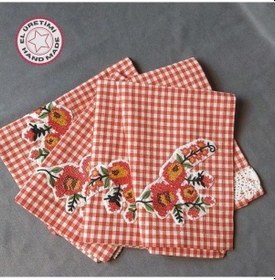 Resim Uretti - Pınar 6788 4280 El Yapımı Dantelli Ve Kanaviçeli 4 Kişilik Amerikan Servis Takımı Kırmızı - Beyaz 