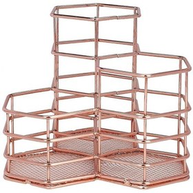 Resim Ganzhoushop Metal Kalemlik Çok İşlevli Makyaj Fırçası Saklama Kabı Altıgen Kalemlik Kırtasiye Düzenleyiciler Ev Ofis Okul İçin, Gül Altını 