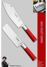 Resim Lazbisa MFT-002 Red Craft Serisi Mutfak Şef Bıçak Seti Et Ekmek Sebze Bıçağı Günlük Kullanım Kırmızı 