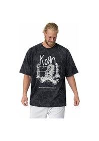 Resim Tasarım Korn Rock Metal Müzik Grubu Baskılı Unisex Oversize Vinta Siyah 