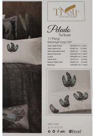 Resim 11 Parça Battaniyeli Çeyiz Seti - Tafta Yatak Örtüsü & Nevresimli Çeyiz Takımı-peludo-turkuaz Turkuaz Turkuaz 