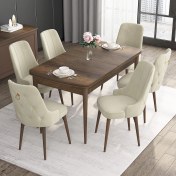 Resim Canisa Concept Noa Serisi, 80X132 Açılabilir Mdf Masa, Barok Ahşap Desenli Mutfak Masa Takımı, 6 Sandalye 