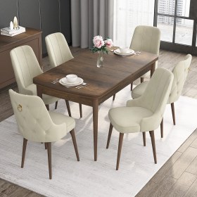 Resim Canisa Concept Noa Serisi, 80X132 Açılabilir Mdf Masa, Barok Ahşap Desenli Mutfak Masa Takımı, 6 Sandalye 