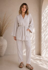 Resim Luna Taş Keten Kimono Pantolon Takım - Kimono / S 