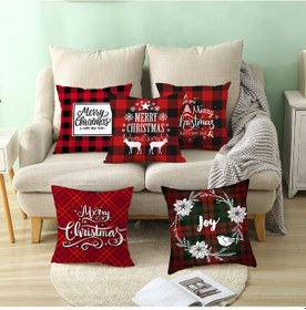 Resim Geeroyoo Noel Temalı Kırmızı Ekose Yastık Kılıfı - 45x45 Cm Ev Ofis Dekorasyonu Çok Renkli 