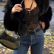 Resim Kadınlar İçin Şık ve Zarif Kürk Görünümlü Mont - Lüks Soğuk Hava Ceketi, Esnek Olmayan Yapısal Dış Giyim Sonbahar/Kış Mevsimi için Resmi & Günlük Kullanım - Kadın Modası, Baharlık Kaban, Süet Görünümü, Suni Kürklü Malzeme, Yüksek Kalite İşçilik, Stil Sahibi Alıcılar İçin Şık Ceket 