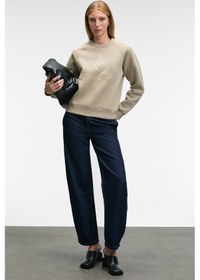 Resim Grimelange MIRELLAN Kadın Baskılı Yuvarlak Yaka Regular Fit Taş Rengi Sweatshirt 
