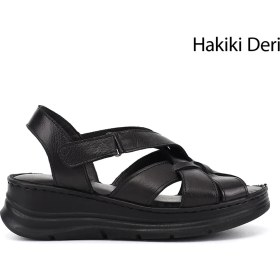 Resim Gönderi(r) Kadın Siyah Cırt Bantlı Dolgu Topuk Hakiki Deri Sandalet 