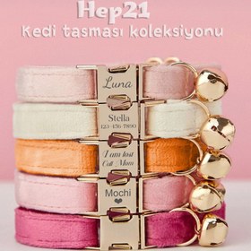 Resim Cat Collar Velvet Named Bell Cat Collar 649724 - Light Green Collar + Bow Tie / L 