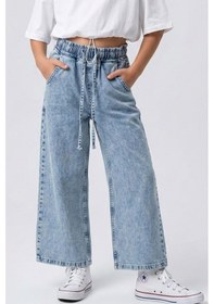 Resim Breeze Kız Çocuk Jean Pantolon Bağcıklı Bel Kısmı Lastikli 7-12 Yaş, Açık Mavi 