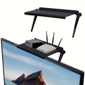 Resim Ayarlama TV Ekran Üst Rafı - Şık Mat Siyah, Karbon Fiber Dokusu, Medya Kutuları & Yönlendiriciler için 1 Katlı Masaüstü Depolama Rafı, Dayanıklı PP Malzeme, Ev Ofisi Düzeni için İdeal 