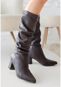 Resim Pitay Kahverengi Cilt Topuklu Çizme Kahverengi 