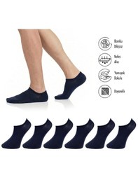 Resim Lion Monroe Saf Bambu Erkek Sneaker Lacivert Çorap Dikişsiz Görünmez Bilekte Spor Çorap Premium 6'lı L5952aznb Softaura 