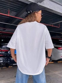 Resim Kadın Beyaz Oversize Pamuk Baskılı T-shirt Beyaz 