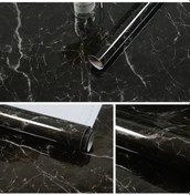 Resim Sones 215421210w 5m Mermer Desen Parlak Boya Mobilya Yenileme Kendinden Yapışkanlı Duvar Kağıdı Dolap Su Geçirmez Film Siyah 