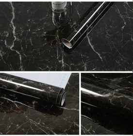 Resim Sones 215421210w 5m Mermer Desen Parlak Boya Mobilya Yenileme Kendinden Yapışkanlı Duvar Kağıdı Dolap Su Geçirmez Film Siyah 