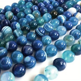 Resim 1 İp Mavi Çizgili Akik Boncuklar - Doğal Taş Pürüzsüz Yuvarlak Boncuklar Beyaz & Lacivert Çizgilerle, 4mm-12mm Boyutları, 15" İp (Yaklaşık 32-94 Boncuk) Takı Yapımı için, DIY El İşleri 